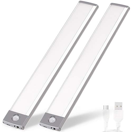 Rechargeable Motion Sensor Led Lights Ultra Thin Softer Under Counter 54-LED Closet Lighting Battery Operated Wireless Kitchen Under Cabinet Lighting Stick On Night Light (2PACK)