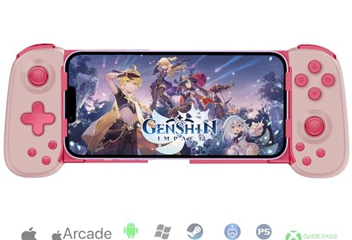 Wireless Controller for iPhone/Android/PC/iPad/Tablet/Appl Arcade MFi Games/Switch/PS4/PS5, Support Streaming on PS/Xbox/PC Console, Cloud Gaming Gamepad Joystick - Turbo/6-Axis Gyro/Dual Motors - Pink