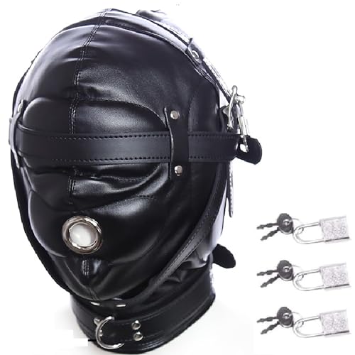 Leather Halloween Masquerade Mask, Adjustable Leather Head Masks Hollow Full Face Masks Cosplay Costume Masks Bar Club Dress Headgear Hood Masks