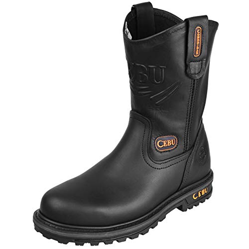 CEBU Men's Tractor Steel Toe Work Boots - Black 9.5 US