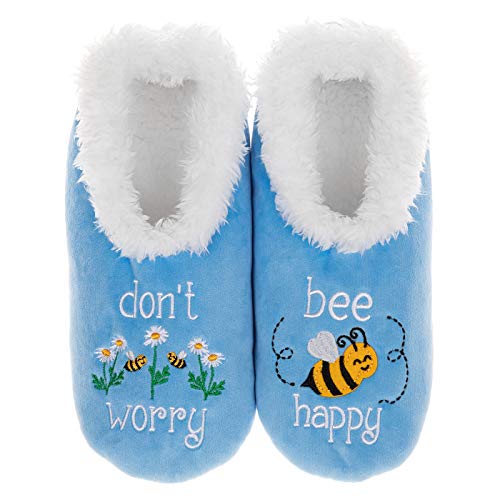 Snoozies Pairable Slipper Socks | Cozy and Fun House Slippers for Women, Fuzzy Slipper Socks | With Unique Designs, Non Slip Socks - Don| Worry, Bee Happy - Large