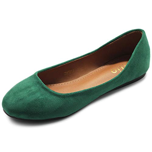 Ollio Womens Shoe Ballet Light Faux Suede Low Heels Flat ZM1014(7 B(M) US, Green)