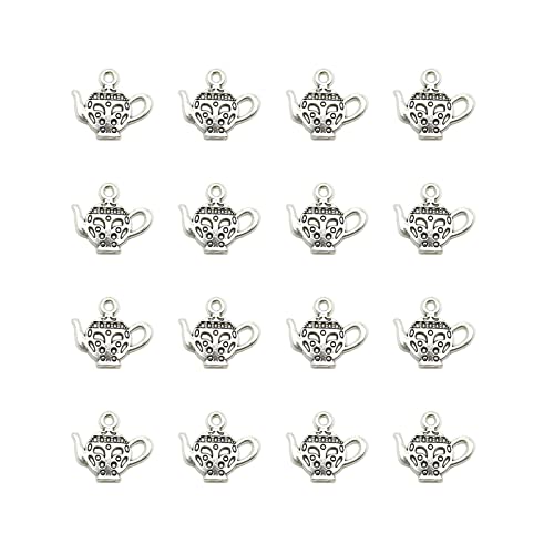 FAIWAWU 60 Pcs Silver Teapot Charms Pendants Kettle Charm Cute Charm for Jewelry Making Bracelet Necklace