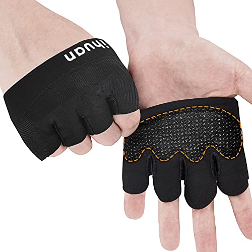 ihuan New Weight Lifting Gym Workout Gloves Men & Women, Partial Glove Just for The Calluses Spots, Great for Weightlifting, Exercise, Training, Fitness… (Black, L)