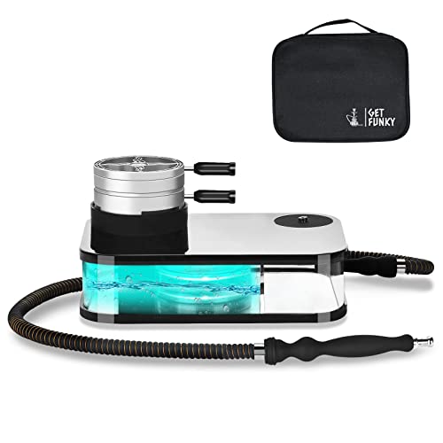 Hookah, Get Funky Book Style Hookah Set Shisha Kit with Heat Management Device, LED Light, Silicone Hookah Bowl & Hose - Silver Coal Holder