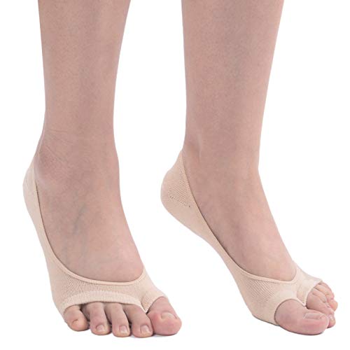 Flammi 3/6 Pairs Women Peep Toe Liner Socks No Show with Nonslip Heel Grip (5-8, 3pairs-beige)