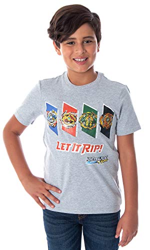 INTIMO Beyblade Burst Boys' 4 Spinner Tops Wizard Fafnir Ace Dragon Erasre Delvos Let It Rip! T-Shirt (10/12)