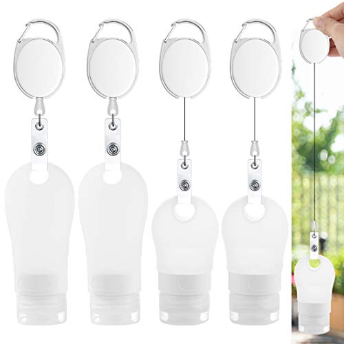 (4PACK) Portable Travel Bottle Set, Leakproof Silicone Bottles with Stretchable Lanyard, Travel Sized Empty Liquid Bottles Container, Reusable, Squeezable and Refillable (2oz + 1.3oz)