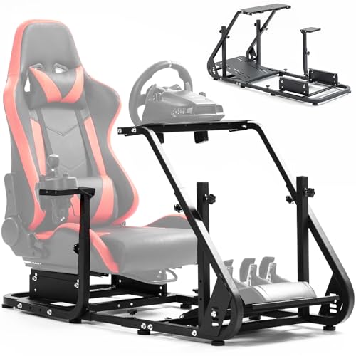 Anman PRO Racing Simulator Cockpit with TV Stand fit for PC PS4 Xbox Adjustable Racing Wheel Stand fit for Logitech G25/G27/G29/G920 Fanatec Thrustmaster T500RS, Wheel Shifter Pedals Seat NOT Included