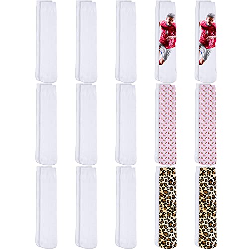 Geyoga 15 Pairs Blank White Sublimation Socks Printable Athletic Socks Full Sublimation Sock for Adult DIY Personalized Socks