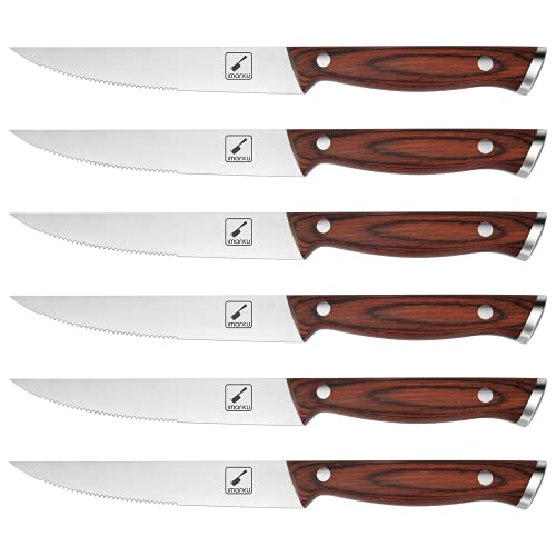 imarku Steak Knives, Steak Knives Set of 6, Japanese HC Steel Premium Serrated Steak Knife Set with Ergonomic Handle and Gift Box, Christmas Gifts for Women and Men