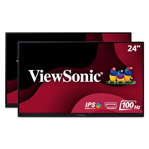 ViewSonic VA2456-MHD_H2 Dual Pack Head-Only 1080p IPS Monitors with Ultra-Thin Bezels, HDMI, DisplayPort and VGA for Home and Office, Black