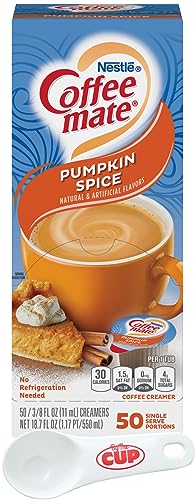 Nestle Coffee mate Liquid Coffee Creamer Singles, Pumpkin Spice, 50 Ct Box with By The Cup Coffee Scoop