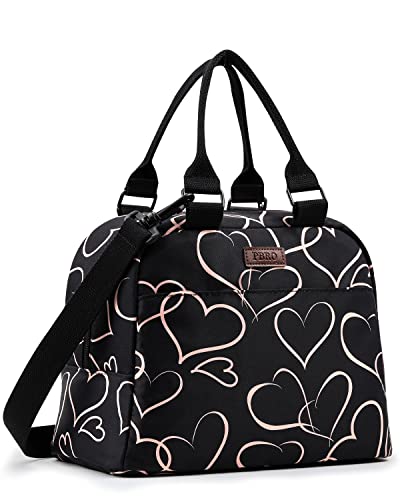 PBRO Insulated Lunch Bag for Women,Reusable Lunch Tote with Adjustable Shoulder Belt,Cute Love Heart Portable Lunch Box Cooler Bag,Perfect for Adult Girls Travel Picnic,Office,Working -Rose Gold