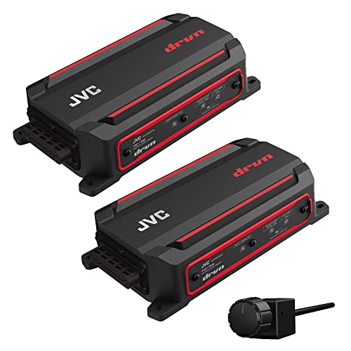 JVC KS-DR2104DBT Bluetooth 4-Channel Compact Digital Amplifier 50W RMS x 4 @ 4 ohms and KS-DR2001D Compact Mono Digital Amplifier 300W x 1 RMS @ 2 ohms/Wired Level Control Included for Car, Marine,
