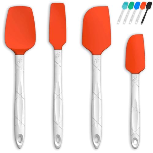 M KITCHEN Silicone Spatula Set - Heat Resistant & BPA Free - 4 Piece Nonstick Rubber Spatulas, Spoonula, Jar Scraper for Cooking, Baking, Mixing, Frosting - Dishwasher Safe Kitchen Utensils