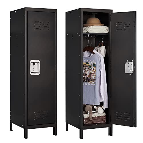 Letaya Metal Locker with Lock,55' Storage Cabinet Steel Retro Wardrobe with Lockable Doors for Home Office Employees School Dormitory Gym (1 Door)