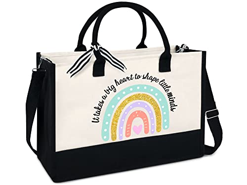 OASSIE New Teacher Appreciation Gifts For Women, Best Graduation, Student Teacher Birthday Teachers Day Gift Ideas, Rainbows 13oz Canvas Tote Bag With Zipper