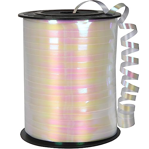 OMISELIO White Curling Ribbon, 500 Yard Iridescent White Ribbon, Curling Ribbon for Gift Wrapping, Balloon Ribbon, Balloon String, Curly Ribbon, 3/16' Gift Ribbon for Baby Shower, Christmas