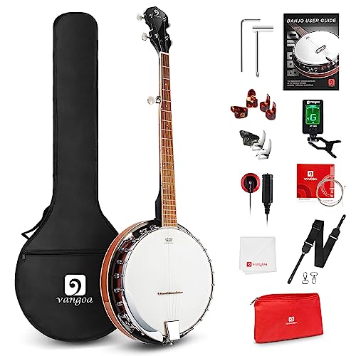 Vangoa Banjo 5 String Full Size Banjos Set with Resonator, Remo Head, Beginner Banjo Kit with Closed Back, Premium Accessories for Adults, Teenager