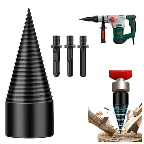 Firewood Log Splitter, 3pcs Drill Bit Removable Cones Kindling Wood Splitting logs bits Heavy Duty Electric Drills Screw Cone Driver Hex + Square + Round 32mm/1.26inch
