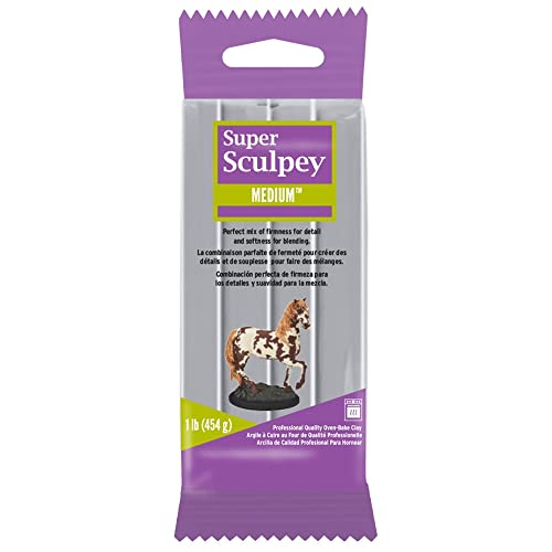 Super Sculpey Medium Gray, Premium, Non Toxic, Medium firmness, Sculpting Modeling Polymer clay, Oven Bake Clay, 1 pound bar. Great for all advanced sculptors, model makers and movie studios