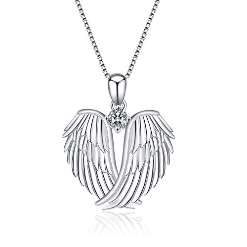 YFN Angel Wings Necklace 925 Sterling Silver Guardian Angel Wings Pendant Birthstone Necklace for Women Girls Jewelry Gifts