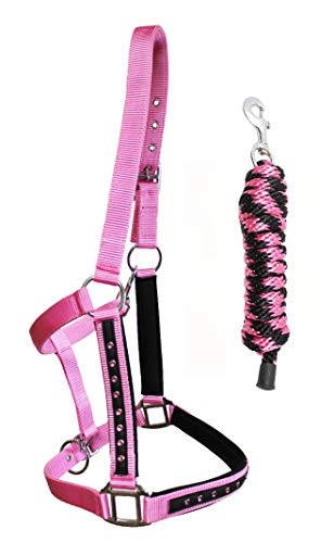 Equine Horse Nylon Halter Lead Rope Bling Tack Noseband Pink Rodeo Tack 606121