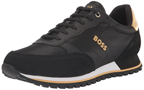 BOSS Men's Parkour Runn Sneakers, Black Jade/Gold, 12