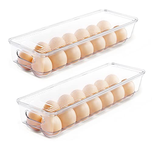 Vtopmart 2 Pack Egg Container for Refrigerator, 14 Egg Organizer Holder for Refrigerator organization, Clear Stackable Egg Tray, Plastic Egg Storage Bins for Fridge Organizers and Storage (2 PCS)