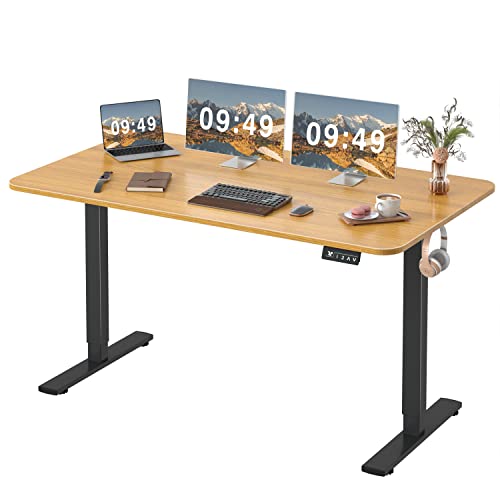 Furmax Electric Height Adjustable Standing Desk Large 55 x 24 Inches Sit Stand Up Desk Home Office Computer Desk Memory Preset with T-Shaped Metal Bracket, Maple
