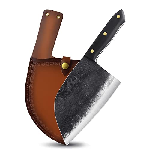Forging Serbian Chef Knife, Nikos Kitchen Butcher Knives with Sheath Japan Knives Meat Vegetable Fruit Cleaver with Full Tang Handle