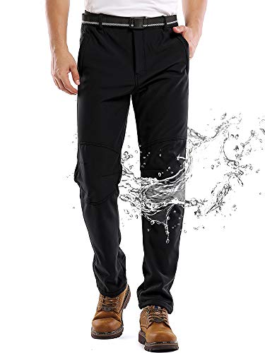 Jessie Kidden Waterproof Pants Mens, Fleece Lined Hiking Climbing Motorcycle Ski Snow Insulated Soft Shell Pants with Belt #5088-Black,34