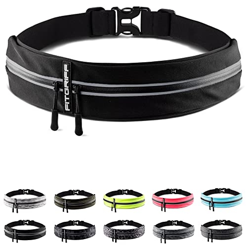 Fitgriff Running Belt for Men & Women - Secure Jogging Pouch for Phone, Keys & Essentials - for All Cell Phones (for 25' - 43' Waist Size, Black)
