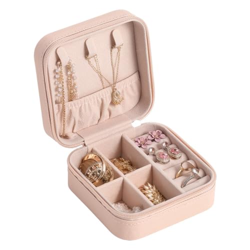 PumGo Simple travel jewellery box for women girls, jewellery storage box birthday Christmas gift, high value travel essential accessories ring necklace earrings