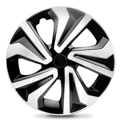QUALITYFIND Hubcaps Universal Hubcap Black & Silver Wheel Cover for Cars - Set of 4 - Fits Toyota Honda Volkswagen Chevy Chevrolet Mazda Dodge Ford and Most Cars (16 inch)