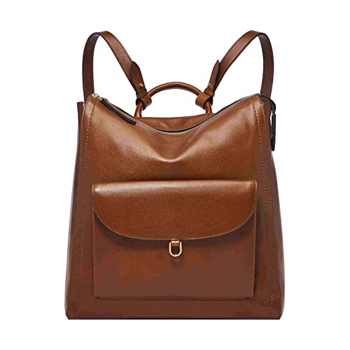 Fossil Women's Parker Leather Convertible Large Backpack Purse Handbag, Brown w/ Outer Pocket (Model: ZB1836200)