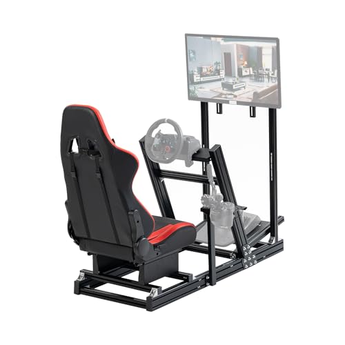 Marada Racing Simulator Cockpit Frame with Adjustable Aluminum Fit for Logitech/Thrustmaster/Fanatec/Moza/PXN G29 G920,Racing Wheel Stand with Seat,electronic devices Not Included