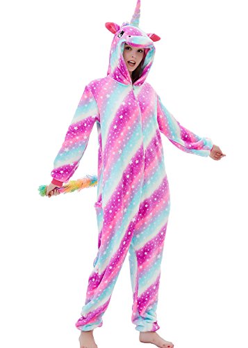 ABENCA Fleece Unicorn Onesie Adult Pajamas for Women Cartoon Animal Christmas Halloween Cosplay Onepiece Costume,Sky Unicorn, L