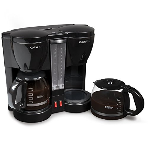 Double Coffee Brewer Station - Dual Drip Coffee Maker Brews two 12-cup Pots, Make Regular or Decaf at Once or Different Flavors, w/ Individual Heating Elements, 2 Glass Carafes, Filters & Scoopers