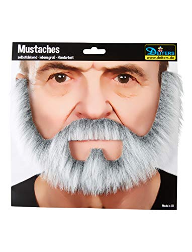 Mustaches Self Adhesive Fake Beard, Novelty, On Bail False Facial, Costume Accessory for Adults, Gray with White Color
