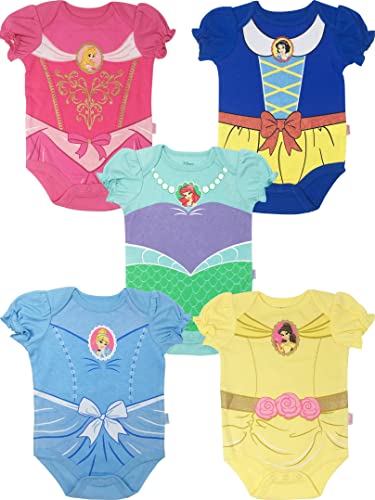 Disney Princess Ariel Belle Cinderella Snow White Sleeping Beauty Infant Baby Girls 5 Pack Bodysuits Princess 6-9 Months