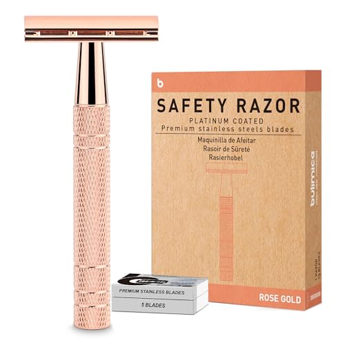 Rose Gold Double Edge Safety Razor for Women,with 10 Platinum Coated Double Edge Safety Razor Blades, Reusable Metal Razors for Men, Travel Essentials Single Blade Razor