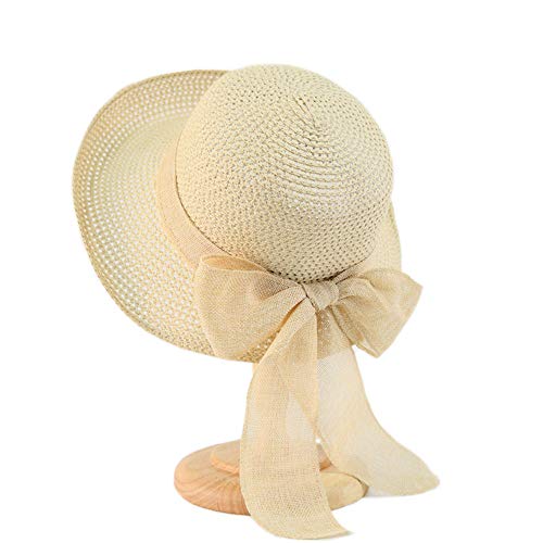 Cyiecw Summer Beach Straw Hats for Women Floppy Sun Hat Wide Brim Cap Fashionable UV UPF50 Travel Hats Packable Cotton Beige