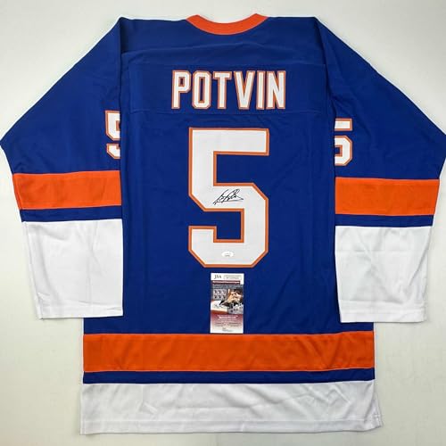 Autographed/Signed Dennis Potvin New York Blue Hockey Jersey JSA COA