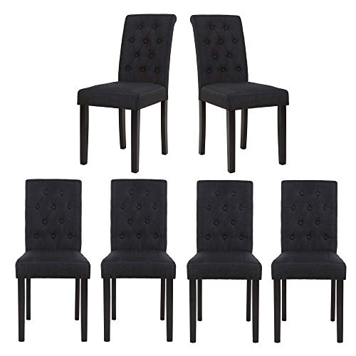 thksbought Set of 6 Upholstered Fabric Dining Chairs with Button-Tufted Details Living Room Chairs (Black Set of 6)