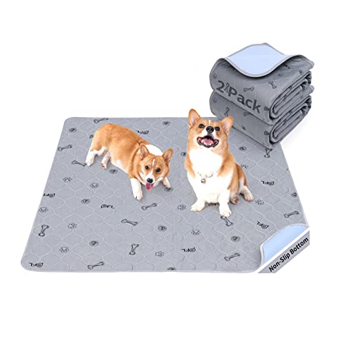 Washable Pee Pads for Dogs, 2Pack Reusable Puppy Pads, Absorbent Whelping Pads with Bone Print, Non-Slip Waterproof Pet Training Pads for Couch, Crate, Potty Training -18x24