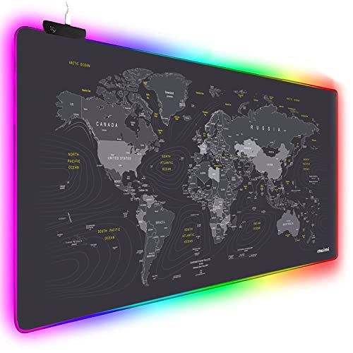rnairni Extended RGB Mouse Pad Mat, Large Office Table Desk Mat Gaming Lighting Led Mousepad for PC Computer Keyboard Waterproof Anti-Slip Ultra Thin 4mm - 31.5'' x 15.7' (World Map)
