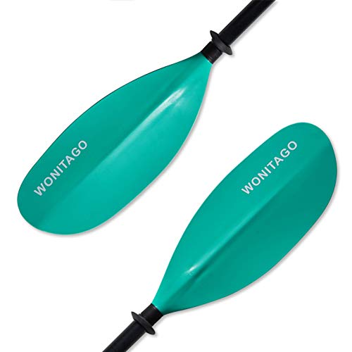 WONITAGO Kayak Paddles with Alloy Shaft and PP Blade, Floating Kayaking Oars, Adjustable 230-250 cm/90-98 Inches, Teal