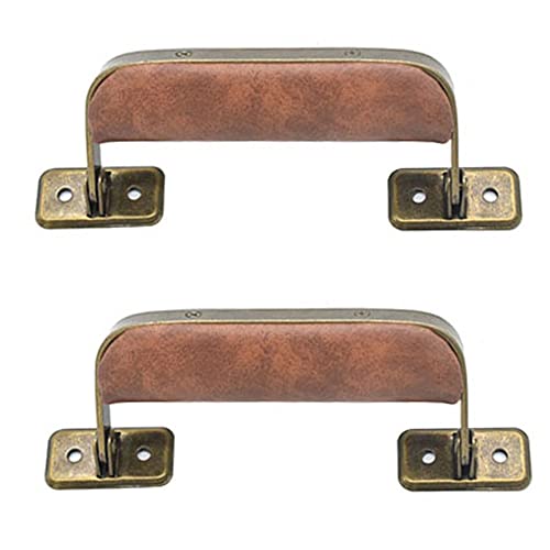 XHWUDI Luggage Handle Leather Handle Vintage Style Replacement Strap Handle Suitcase Pull Handle for Trunk Handbag Briefcase 2pcs (D(Brown Bronze))